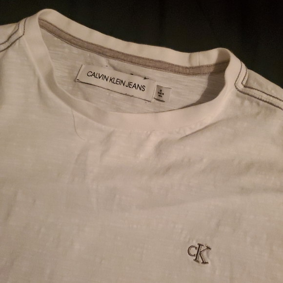 Men's White Cotton Calvin Klein T-shirt - Picture 1 of 8